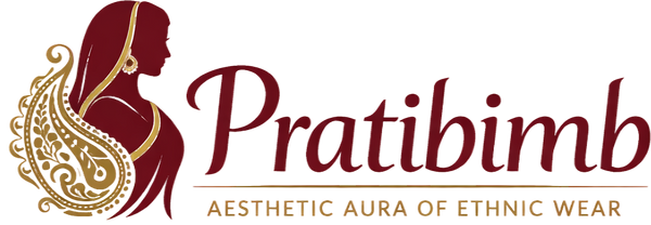 Pratibimb logo with a stylized silhouette of a woman wearing traditional attire on a white background.